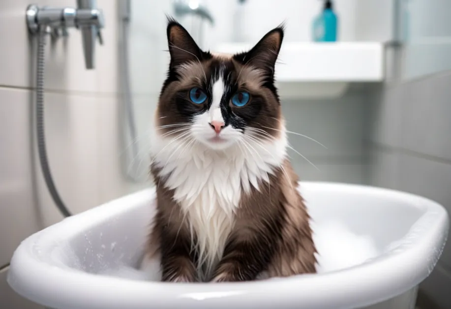 แมวลายสลิดกับการอาบน้ำในอ่าง - แมวลายสลิดแสนซนกำลังถูกดูแลในอ่างอาบน้ำ เป็นตัวอย่างที่ดีสำหรับเคล็ดลับการอาบน้ำแมวขนสั้นและอุปกรณ์ที่จำเป็น