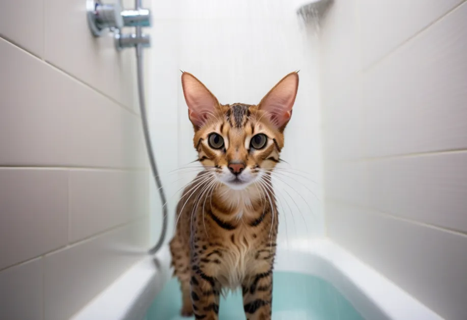 ภาพแสดงวิธีการอาบน้ำแมวที่ช่วยรักษาผิวหนังและขนให้สะอาด สุขภาพดี เหมาะสำหรับการดูแลแมวที่บ้าน