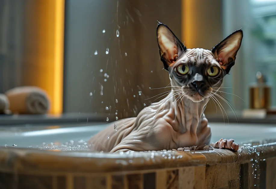 ภาพแมวตัวแห้งสะอาดนั่งผ่อนคลาย - หลังการอาบน้ำที่ถูกวิธี แมวของคุณจะรู้สึกสดชื่นและสุขภาพดี