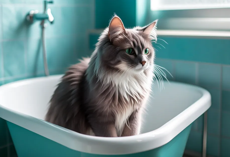 ภาพแมวกำลังเช็ดตัวด้วยผ้าขนหนู - การเช็ดตัวแมวหลังอาบน้ำด้วยความอ่อนโยนช่วยป้องกันความเย็นและเพิ่มความผ่อนคลาย