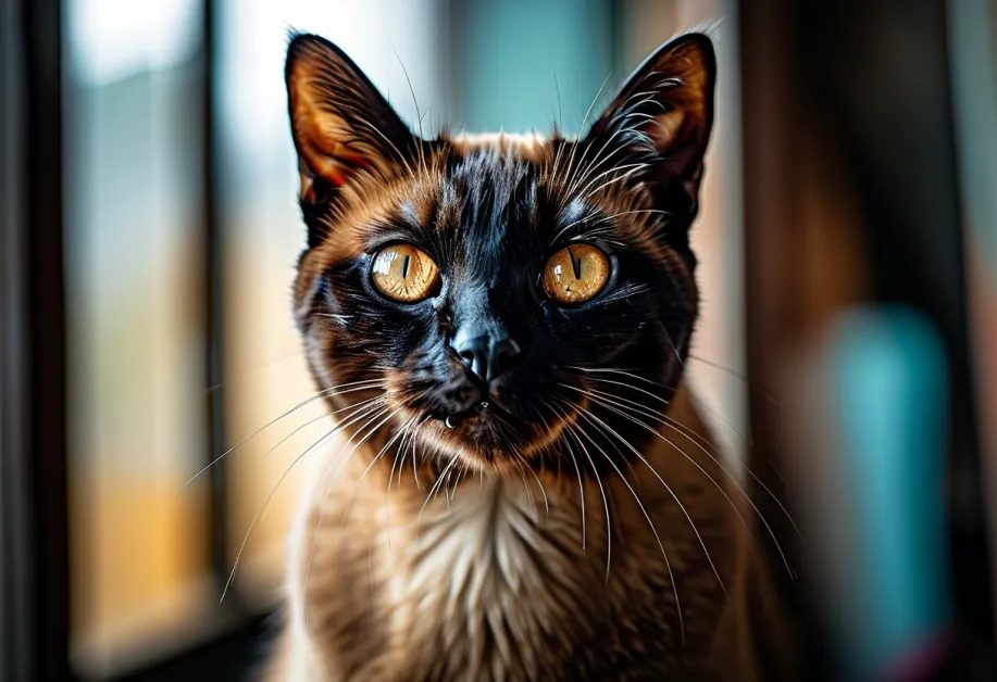 แมวกำลังจ้องมองของเล่นขณะนั่งบนที่สูง - การใช้พื้นที่แนวตั้งทำให้แมวรู้สึกปลอดภัยและมั่นใจ กระตุ้นให้พวกมันปีนป่ายและสำรวจสภาพแวดล้อม