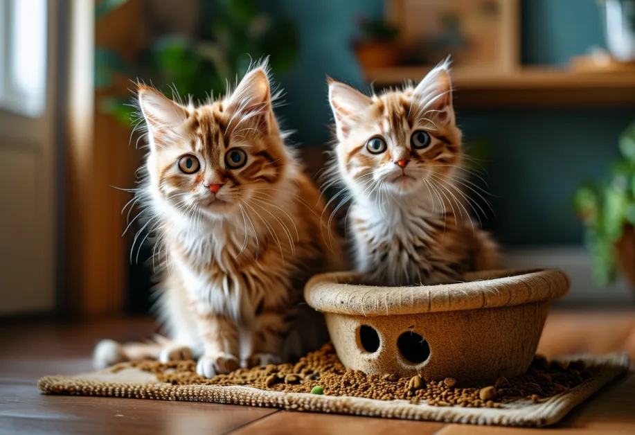 ภาพประกอบการฝึกแมว: แมวกำลังฝึกการใช้กระบะทรายในบริเวณที่เงียบสงบ ภาพนี้แสดงถึงขั้นตอนเริ่มต้นของการฝึกแมวให้คุ้นเคยกับพื้นที่สำหรับทำธุระ