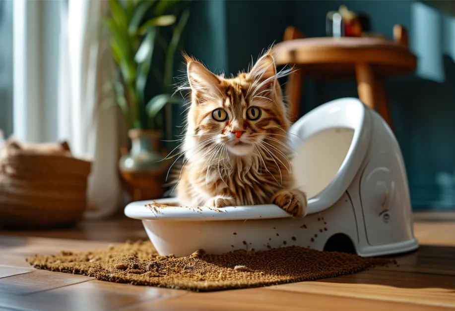 แมวกำลังฝึกการเข้าสังคมในพื้นที่ปลอดภัย พร้อมอุปกรณ์ของเล่นและที่นอน สร้างบรรยากาศผ่อนคลายเพื่อการฝึกให้เป็นมิตร