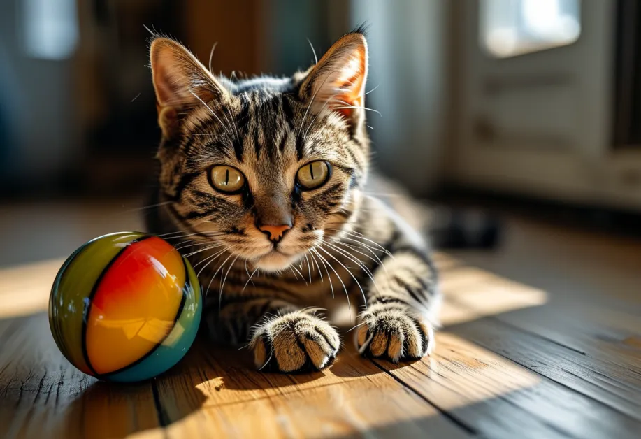 ของเล่นแมวแบบลูกบอลหลากสี ขนาดพอดีสำหรับแมวทุกวัย ช่วยกระตุ้นการเล่นและพัฒนากล้ามเนื้อได้อย่างดี