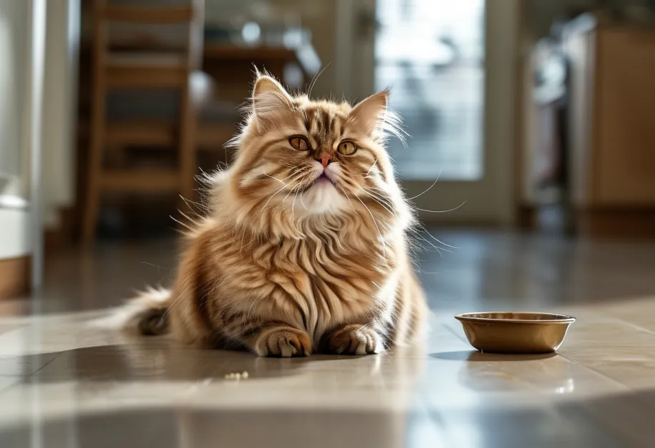 แมวเลียปากหลังเพลิดเพลินกับอาหารที่เหมาะสำหรับแมวที่มีอาการแพ้ - อาหารแมวสูตรที่ช่วยลดอาการแพ้และให้โภชนาการครบถ้วน