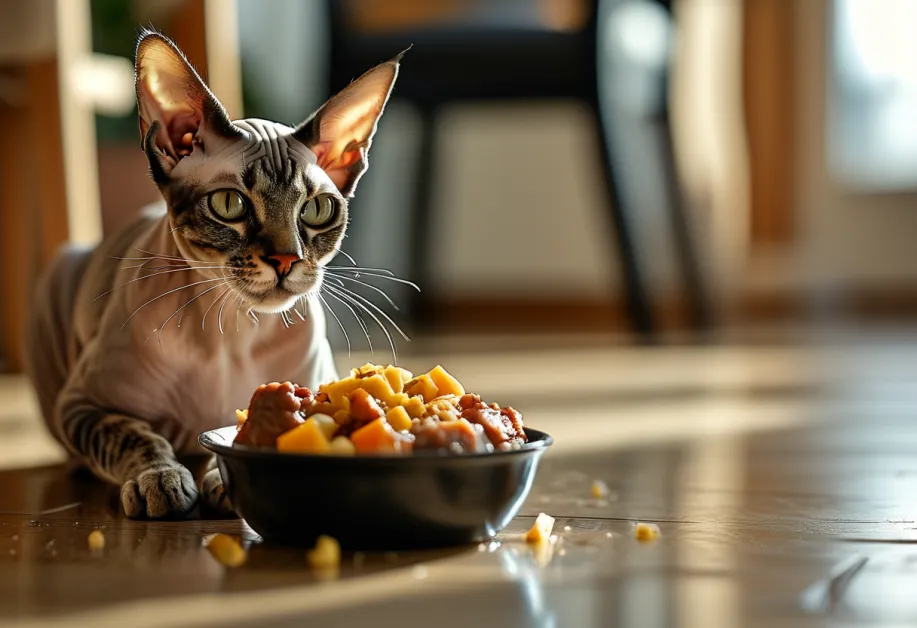 แมวเลียปากด้วยความพอใจหลังมื้ออาหารลดน้ำหนัก - อาหารแมวสูตรแคลอรีต่ำที่ยังคงความอร่อย