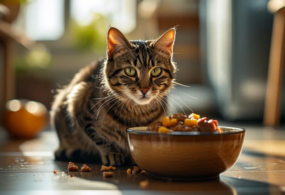 แมวเลียปากแสนอร่อย - การแสดงออกของแมวที่มีความสุขหลังได้รับอาหารที่โปรดปราน ช่วยเสริมสร้างพลังงานพร้อมดูแลสุขภาพ