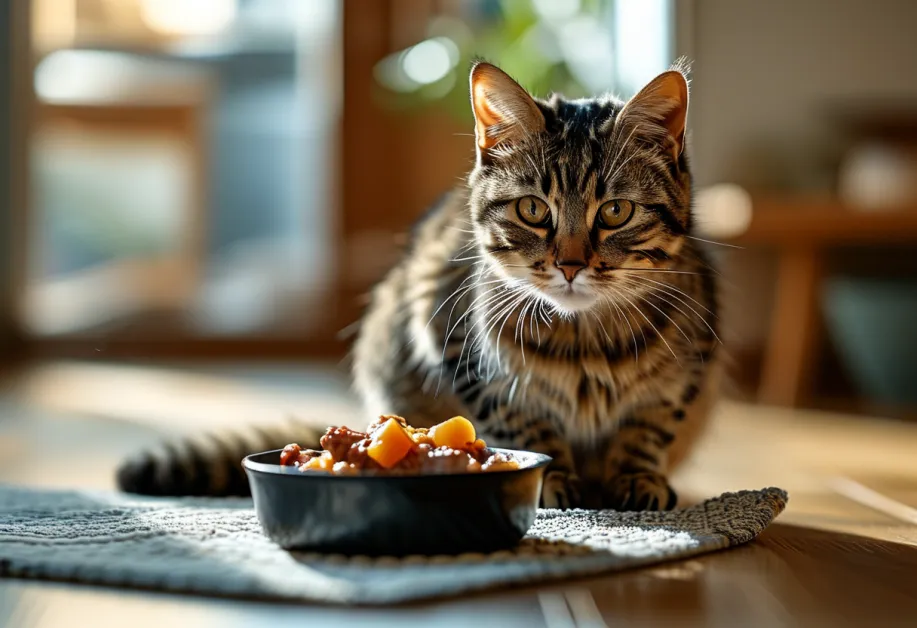 แมวเลียปากด้วยความพอใจหลังจากลองอาหารใหม่ - อาหารเปียกที่ออกแบบมาเพื่อดูแลระบบย่อยอาหารของแมวแพ้ง่าย