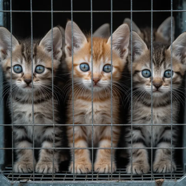ลูกแมวน่ารักในกรง ลูกแมวน่ารักในกรง