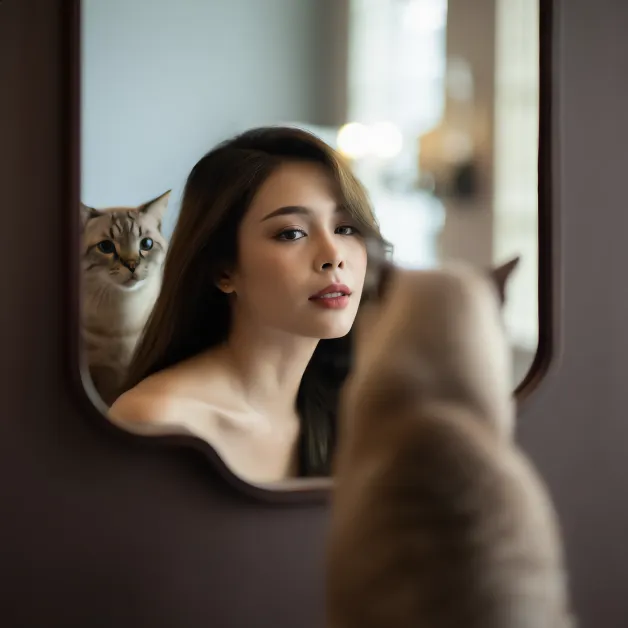 ส่องกระจกเห็น แมวน่ารัก