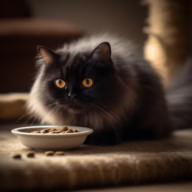 แมวน่ารัก เปอร์เซียสีดำ กำลังทานอาหาร