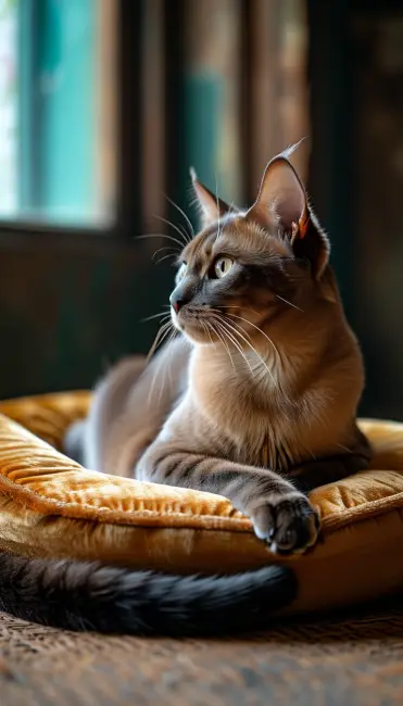 แมวเบอร์มีส (1) แมวนอนบนที่นอนแมว