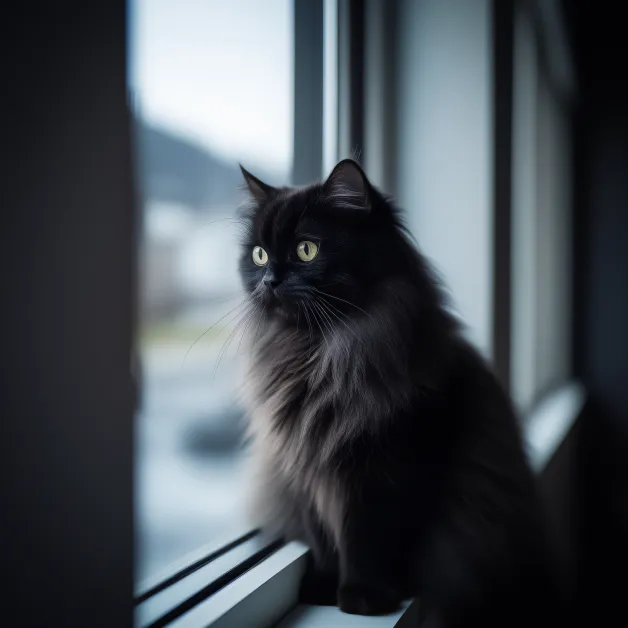 แมวเปอร์เซียสีดำถูกขังในบ้าน